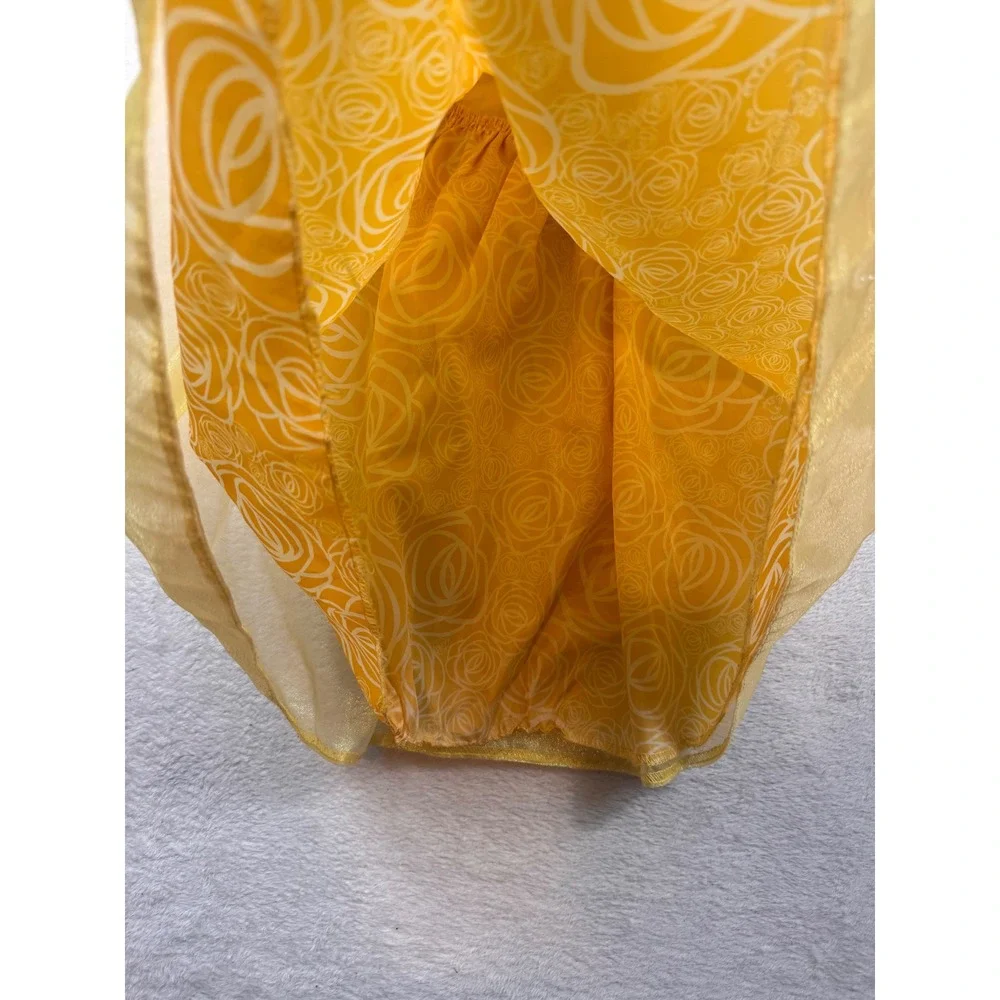 Disney Princess Belle Costume Dress Yellow Gold Glitter Rose Girls Size 4-6X